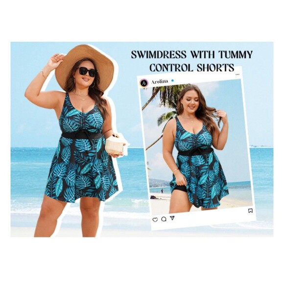 Women's Two-Piece Tankini swimsuit Tummy Control Swim Dress with Boy shorts 22W - Picture 5 of 16